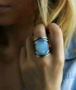 Anello Pietra di Luna Colorata Intarsiata Nuovo Europeo e Americano Esagerato - Foto 1 di 13