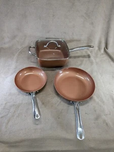 Copper Chef Casserole Saute 10 in 8 in with 9.5 in Deep Pan Set of 3 - Picture 1 of 24