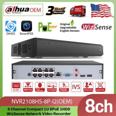 Dahua OEM NVR2108HS-8P-I2 4K Wizsense AI 8CH 8 PoE Network Video Recorder ONVIF