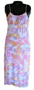 Swirl Dress L 90s Y2K Style Mesh Maxi Slip Empire Waist Twee Coquette Prom Hoco - Picture 1 of 10
