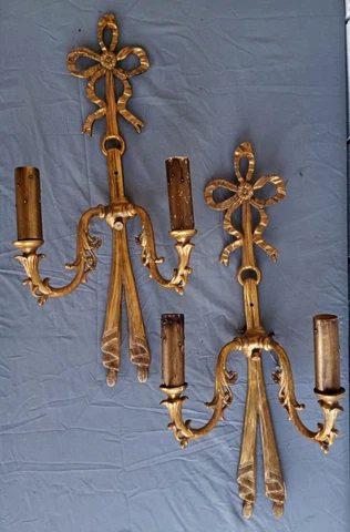 Antique French Bow Ribbon Wall Sconces Caldwell era wired 24" x 12 1920's Cover