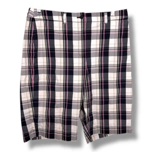 Size 10 Anne Klein Plaid Bermuda Style Shorts Preppy Stretch Black Pink - Picture 1 of 13