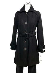 Calvin Klein NWT Elegant Women's Black Wool Blend Coat Military Inspired size 10 - Picture 1 of 6