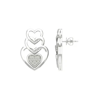 925 Sterling Silver 1/5 cttw Diamond Heart Stud Earrings Gift for Women - Picture 1 of 5