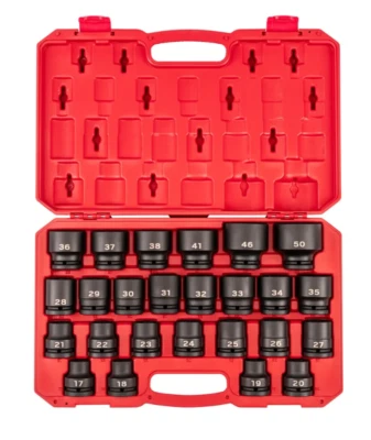 3/4 Inch Drive 6-Point Impact Socket Set with Case, 25-Piece (17-50 mm.) - Image 1 of 4
