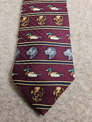 Corbata de cuello Field & Stream para hombre 56" x 3,75" seda roja perros y patos Foto 1 de 4