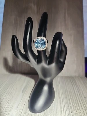 Anillo de piedra azul y lazo de esmalte negro .925 de ley sin marca talla 5,5 Foto 1 de 4