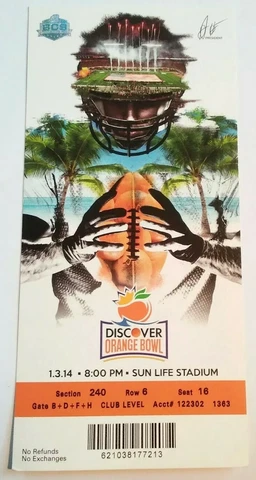 2014 Orange Bowl Clemson Tigers Ohio State Buckeyes Football Club Ticket Cover