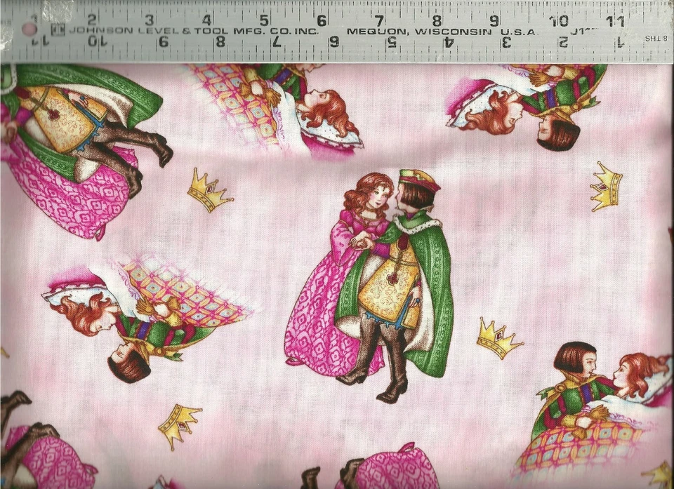 Sleeping Beauty Princess Prince Charming on Pink ~ 100% Cotton Quilt Fabric BTY - Image 1 of 1