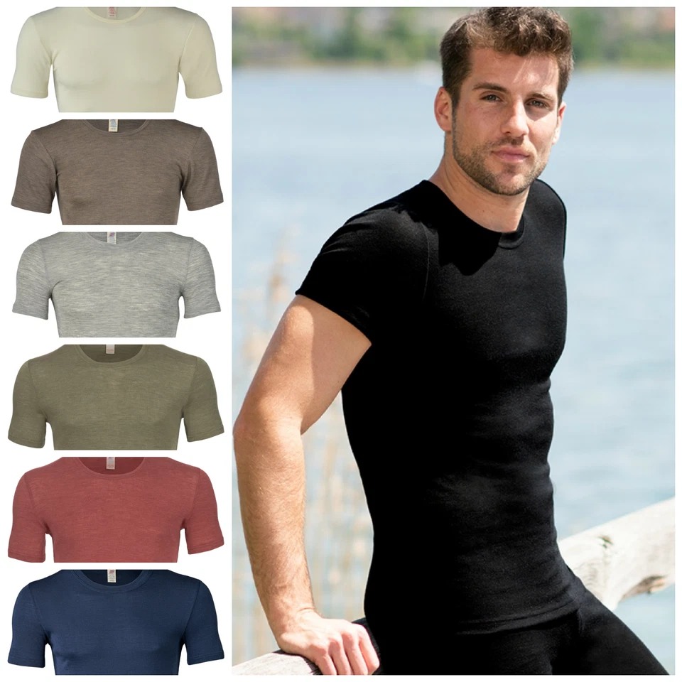 Engel Wolle Seide (kbT Merino Schurwolle) Herren Unterhemd  kurzarm T-Shirt bio  - Bild 1 von 1