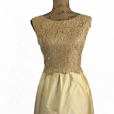 VTG Siegelstoff Haute Couture Modele Dress Beige Lace Long Pencil Crop Jacket - Image 1 of 4