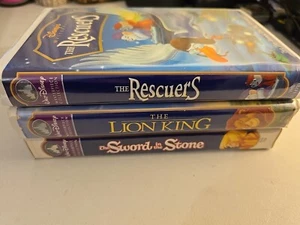 3 DISNEY'S MASTERPIECE LOT VHS THE LION KING THE RESCUERS THE SWORD IN THE STONE - Picture 1 of 19