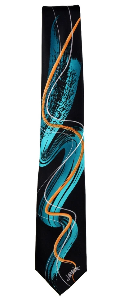 Corbata de diseñador Jerry Garcia para hombre - negra naranja aguamarina - nueva con etiquetas Foto 1 de 1