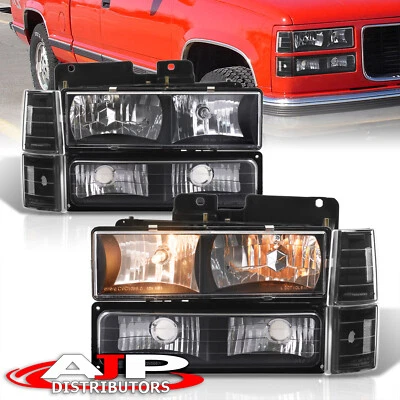 Black Head Lights Corner Lamp For 1994-1998 GMC Sierra C/K 1500 2500 3500 Pickup - Image 1 of 4