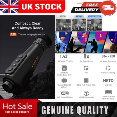 GTGUARD Thermal Monocular Ai 384x288 50Hz 15mm Night Vision Scope Thermal Camera - Image 1 of 4