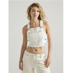 Lee Denim Crop Top Bib Off White Blue Stitch NWT RARE Small - Picture 1 of 9