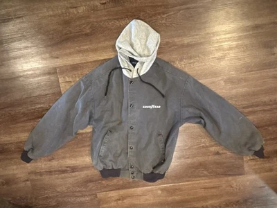 Jaqueta de trabalho masculina Swingster com capuz vintage anos 90 azul média com zíper estilo Goodyear - Imagem 1 de 4