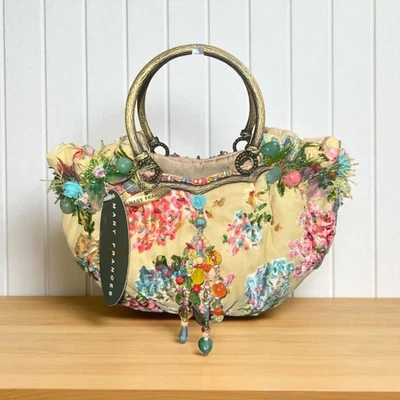VTG Mary Frances Bag 824 Yellow Handmade Beaded Bouquet Top Handle Satchel NWT - Image 1 of 4