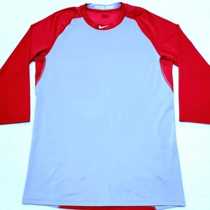 Nike Pro MLB Dri-Fit gray red 3/4 sleeve under shirt Adult Men's LARGE L - Picture 1 of 6