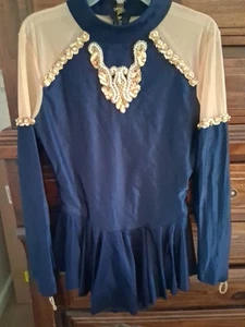 Blue & Gold Figure Skating Dress Ice Skating Competition Women Size large - Picture 1 of 5