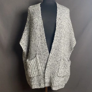 Womens Cocoon Sweater Extra Large Gray Marled Knit Speckled Patch Pockets Office - Picture 1 of 12