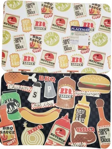 2 Same Reversible Plastic Kitchen Placemats (12"x18") SUMMER,BBQ,PICNIC ITEMS,CA - Picture 1 of 18