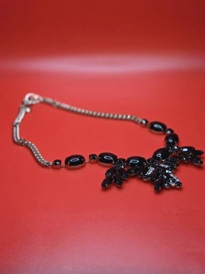 Collar J.Crew Cristal Negro Distintivo Tono Plata Cadena Audaz Glamour Joyería Foto 1 de 4