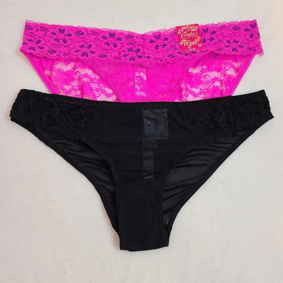 Bragas de bikini descaradas de encaje sexy Candies & UO 2pk talla M - rosa y negro Foto 1 de 4