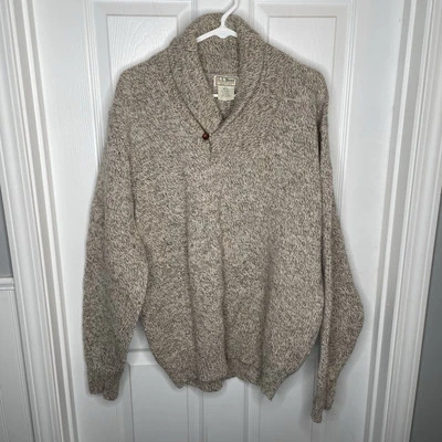 Винтажный L.L. Bean шерсти смесь рыбака свитер шаль шеи США сделано в овсянке XL - Изображение 1 из 4