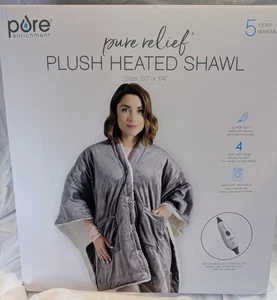 Pure Enrichment PureRelief PLÜSCH GRAU beheiztes Tuch 4 Wärmestufen 50x64 Maschine - Bild 1 von 14