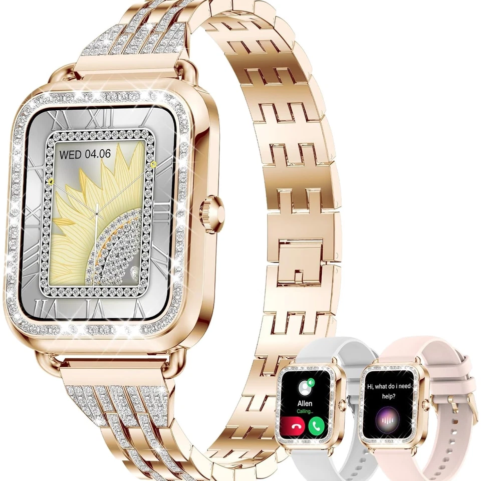 Smartwatch Damen Diamant Rosegold 1,29" Touch, Sportmodi, Musik, - Bild 1 von 4