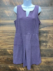 Merona Dress 14 Purple Sleeveless Woven Pockets Pleat V Neck Checked Career Fall - Picture 1 of 17