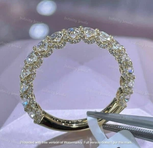2Ct Round Lab-Created Diamond Half Eternity Wedding Band 14K Yellow Gold Finish - Picture 1 of 5