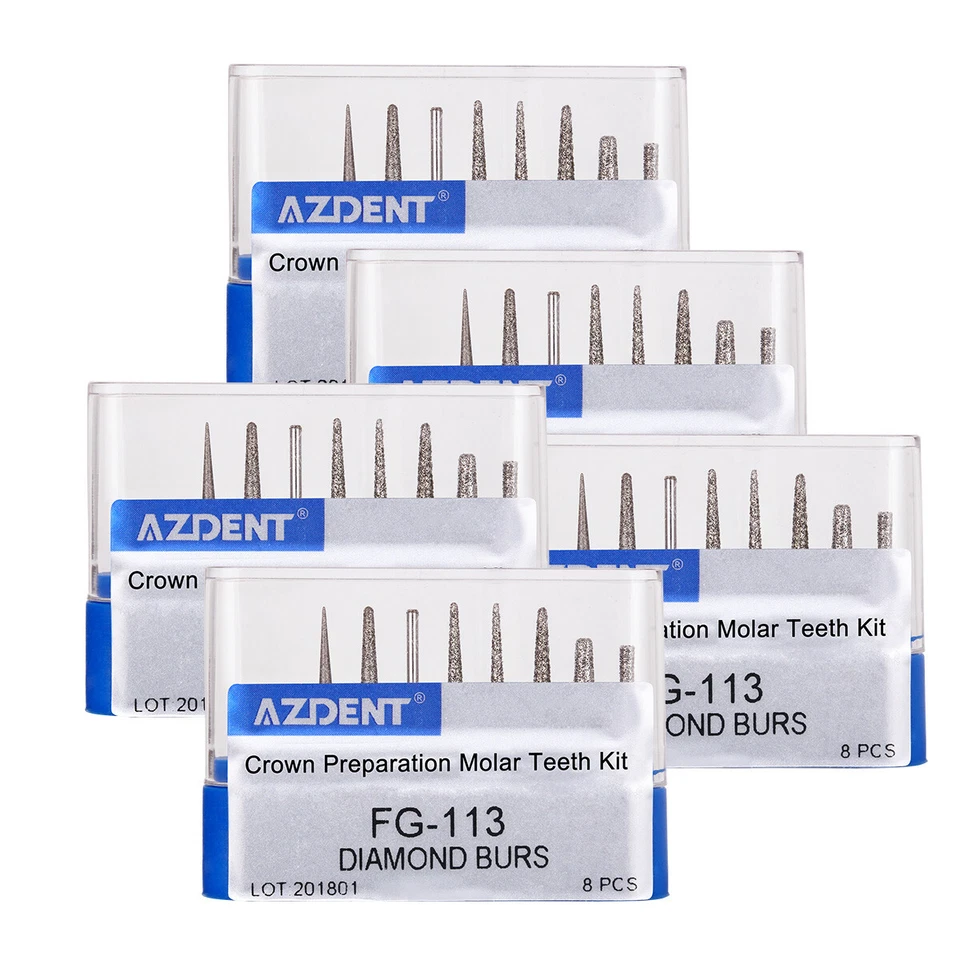 10x AZDENT Dental Diamond Burs FG 113 Crown Preparation Molar Teeth Kit 8pcs/box