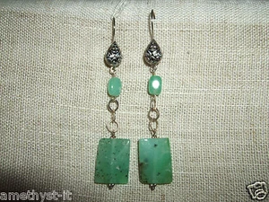 ORECCHINI EAR RINGS OHR RINGE PENDENTI CRISOPRASIO VERDE ARGENTO SILVER 925 - Foto 1 di 1