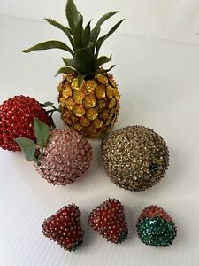 Vintage Sequined Hand Beaded Fruit Lot Of 7 F7-29