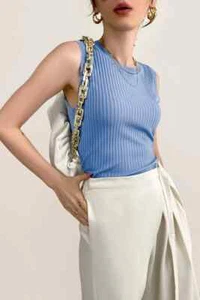J.ING Cornflower Blue Round Neck Rib-Knit Tank Top - One Size - Picture 1 of 7