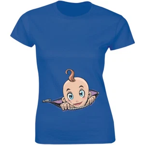 Baby Out From The Zip - Suprise Pregnancy Announcement Women's T-shirt Gift - Picture 1 of 4