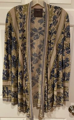 Женский свитер Guinevere Anthro маленький синий желтовато-коричневый цветочный кардиган с открытой передней частью жакет - Изображение 1 из 4