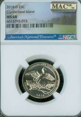 2018 D CUMBERLAND ISLAND PARKS QUARTER NGC MS68 PQ MAC FINEST GRADE & SPOTLESS . - Image 1 of 2