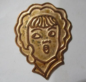 1 Vintage Art Deco French Girl, Raw Brass Stamping, Champlevé Base - Picture 1 of 5