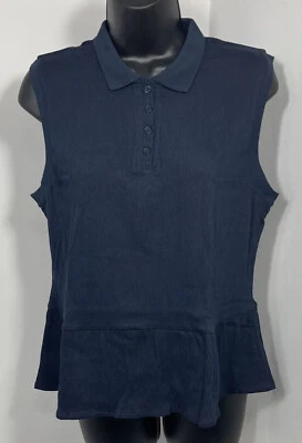 Camisa para mujer La Redoute Mademoiselle sin mangas azul marino talla L plisada con volantes Foto 1 de 4