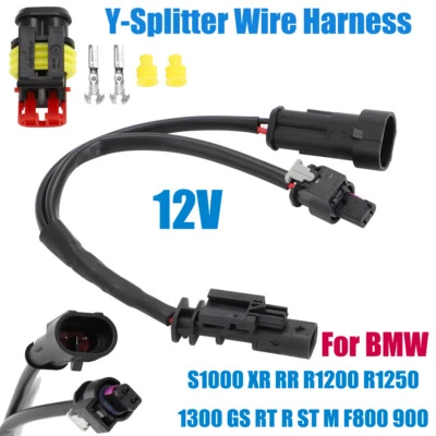 For BMW Y-Adapter Wire 12V S1000 XR RR R1200 R1250 1300 GS RT R ST M F800 900 - Image 1 of 4