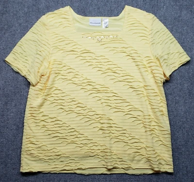 Blusa Alfred Dunner Mujer L Amarillo Flutter Estrás Cuello Cuadrado Elastizada Foto 1 de 4