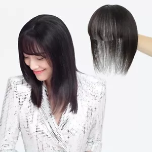 360° Human Hair Topper with Bangs 3" X 3.5" Silk Base 1B Natural Black Wiglet - Picture 1 of 8