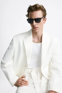 New Zara Men's Cotton/ Linen Single Breasted 2- Buttons Blazer White Size 40 - Picture 1 of 12