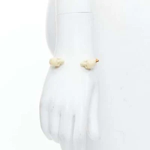 ALEXANDER MCQUEEN cream enamel double skull gold tone cuff bangle - Picture 1 of 3