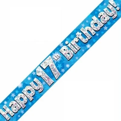 SIMON ELVIN 17th BANNER BIRTHDAY PARTY DECORATION - BOY 17 - BLUE - FAST DISPATCH