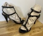 Woman's Size 10 M Kenneth Cole Reaction Shoes - Black Stappy Heels Spikes Studs 