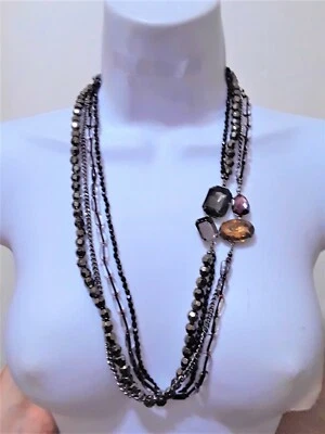 Черный прозрачный люцит гематит заявление коренастый кристалл многослойная цепочка ожерелье - Изображение 1 из 2